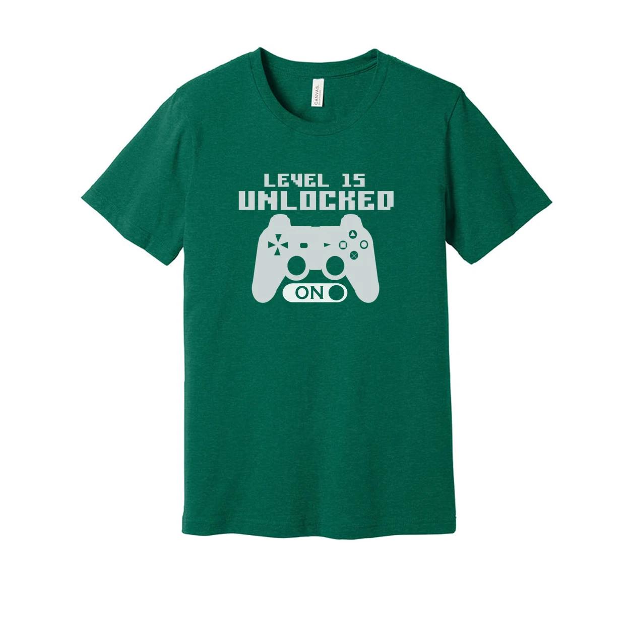 Gamer Unisex T Shirt With Level 15 Unlocked Controller Graphic For Casual Gamers S