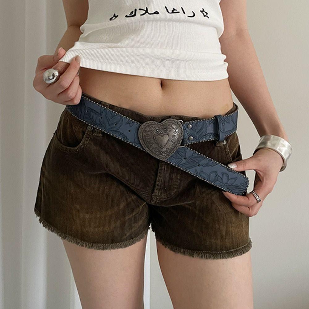 Gothic Heart Waist Belt American Style Dress Jeans Belt Vintage Women's Belt  Streetwear