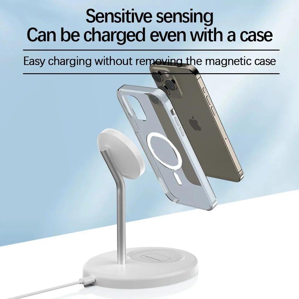 2 In 1 Magnetic Wireless Charger Stand 15W Phone Charging Station Dock For iPhone 15 14 13 12 Pro Max AirPods Fast Chargers