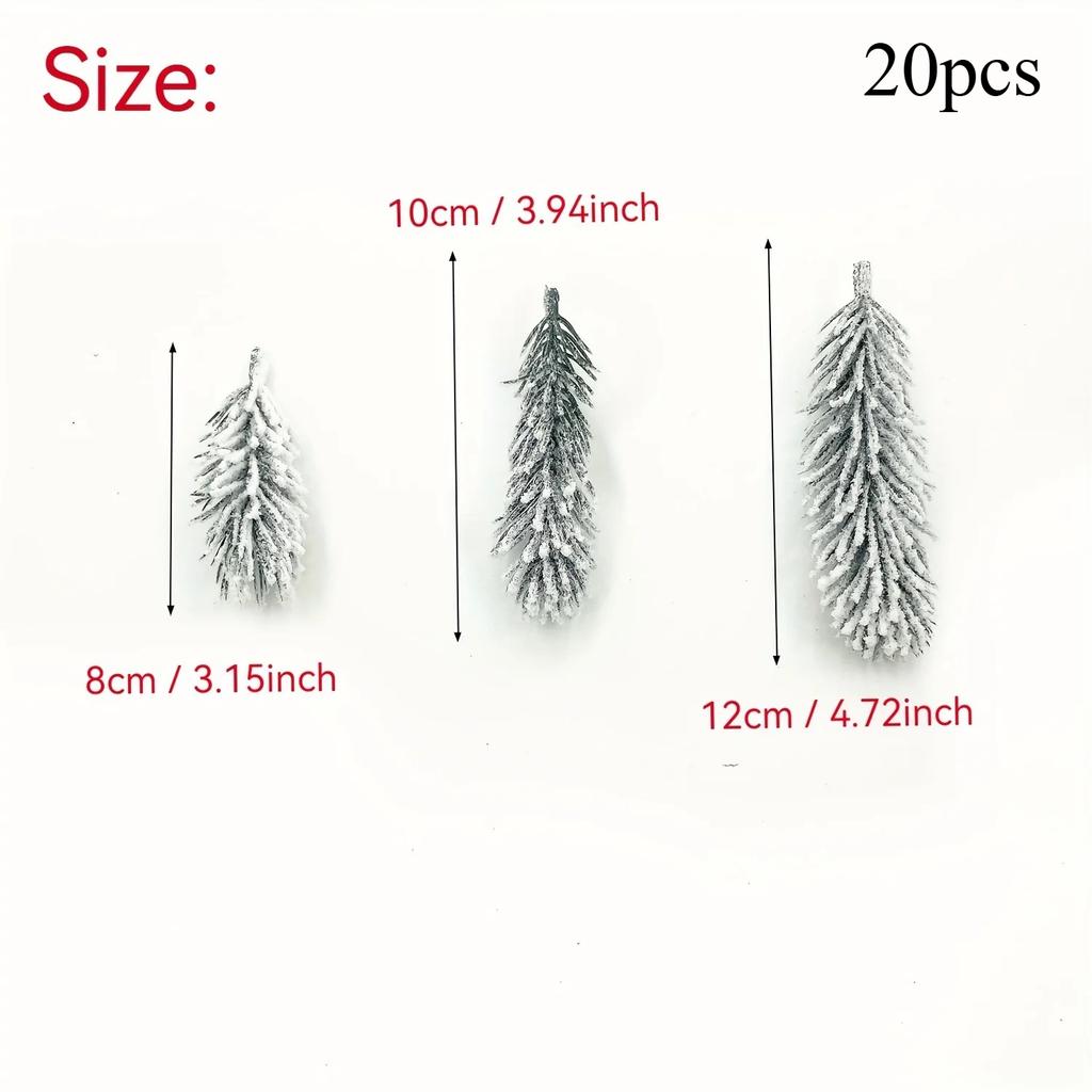 20pcs Artificial PE White Flocking Pine Branches DIY Home Party Ornaments Festive Christmas Tree Decoration Aesthetic Room Decor