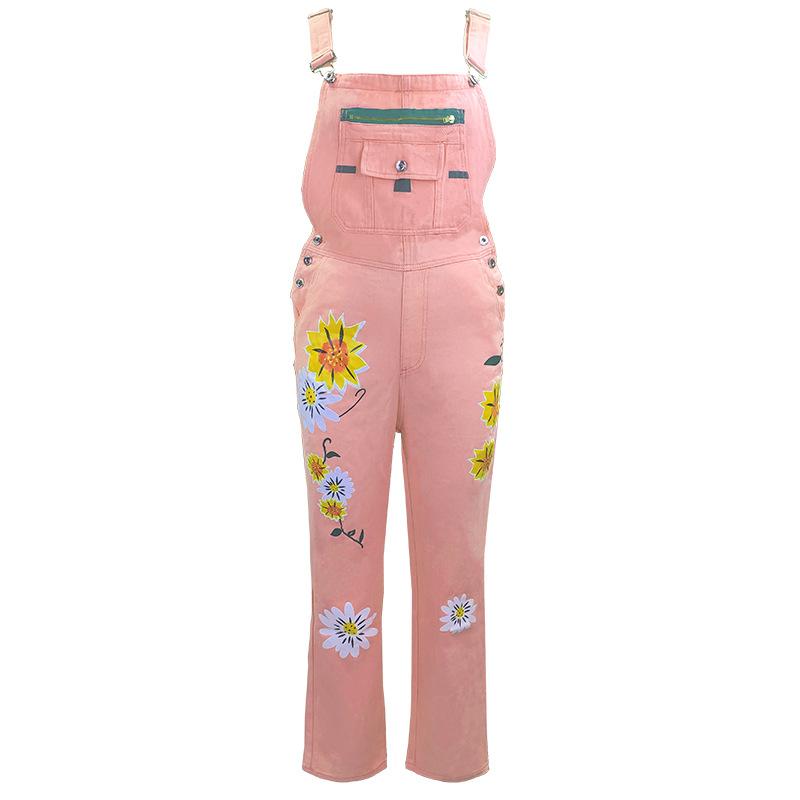 

2026 New Women s Printed Casual Denim Overalls 4XL рожевий