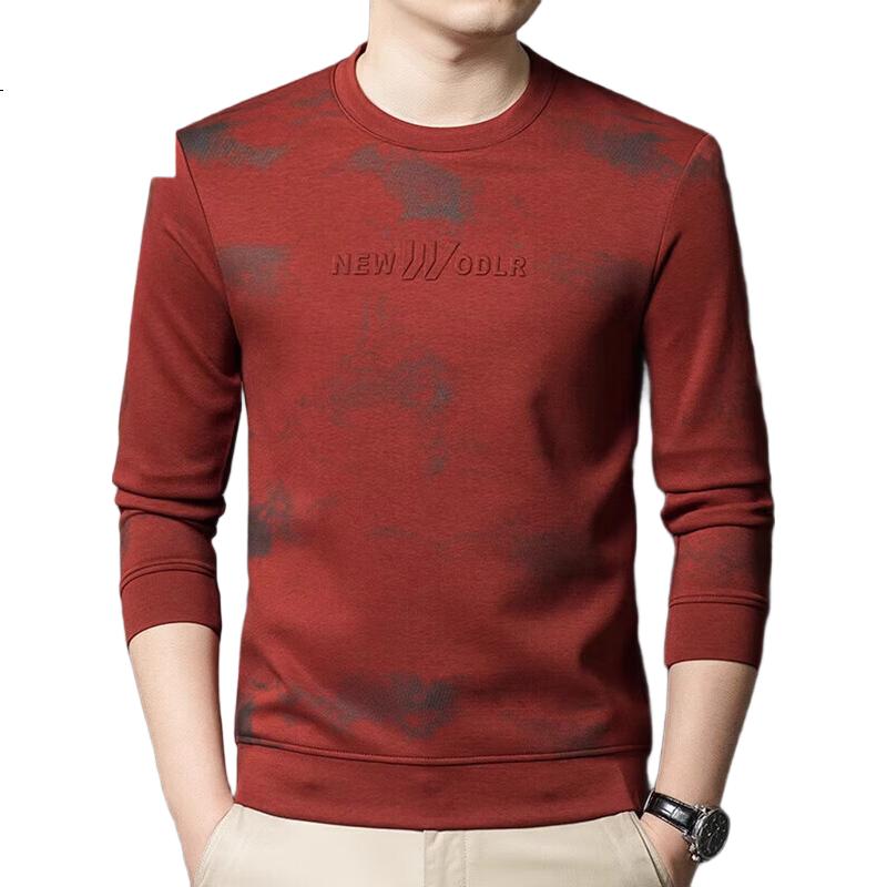 ROMON Mulberry Silk And Wool Long-Sleeve T-Shirt for Men, Spring And Autumn New Style Business Casual Printed Round Neck Sweatshirt for Me