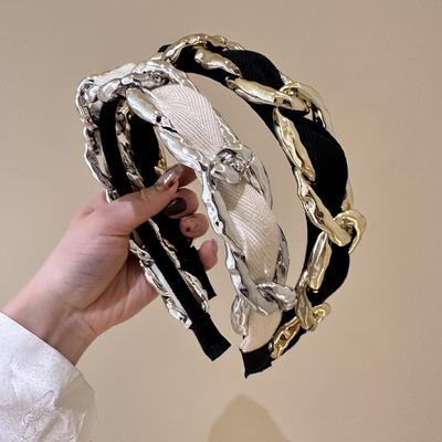 Italian Liquid Metal Twisted Chain Headband Avant Garde Unisex Geometric Chain Hair Accessories Futuristic Minimalist Headdress