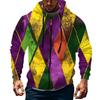 Men's Sports Casual Fleece Hoodie Carnival Print Hoodie Cardigan Zipper Multi-pocket Hoodie Coat