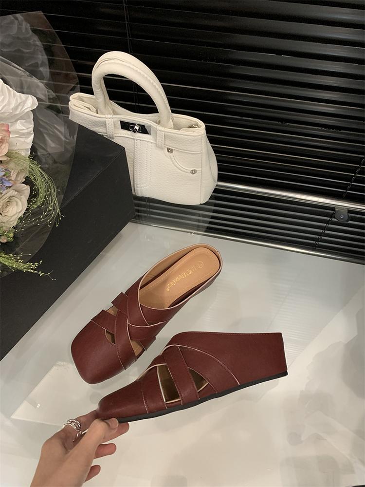 Fashion Narrow Band Braided Cross Strap Summer Mules Shoes for Women Casual High Heels Slippers Comfort Walking Sandals Slingback Slides