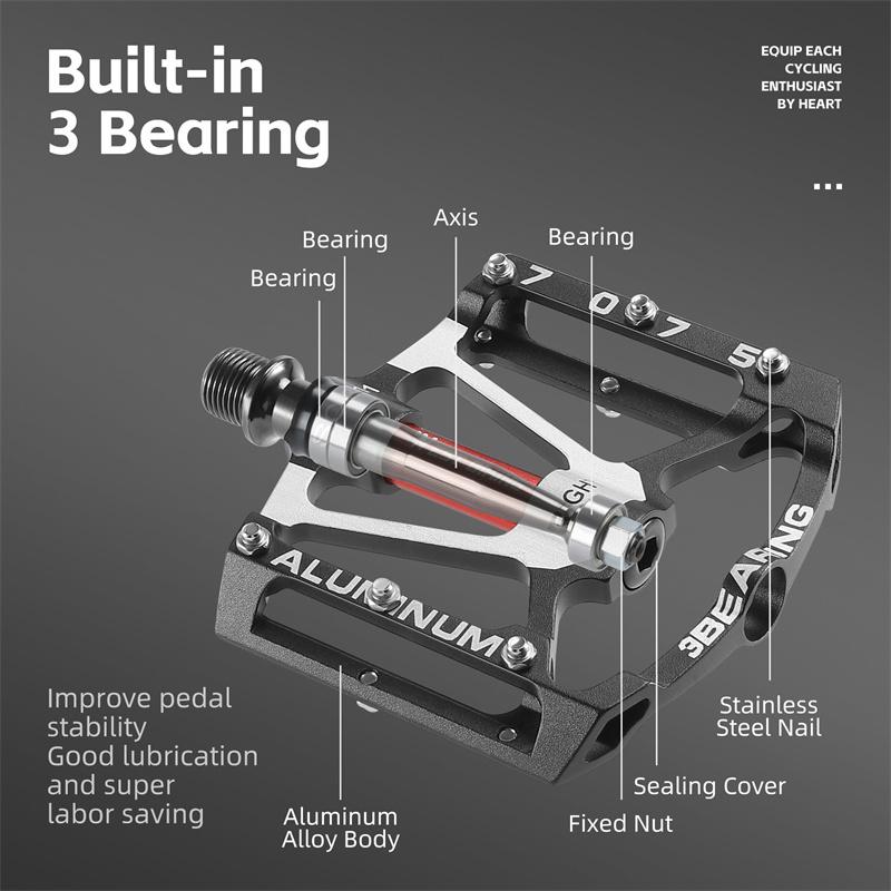 WEST BIKING Bicycle Ultralight Pedals 3 Bearings MTB 7075 Aluminum Alloy Flat Pedals Road Bike Non-Slip Colorful Cycling Pedals