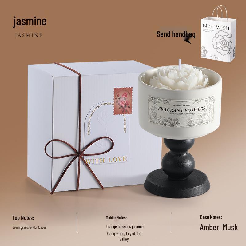 Elegant Camellia Scented Candle: Long-Lasting Festival Souvenir Gift with Decorative High-Stemmed Cup