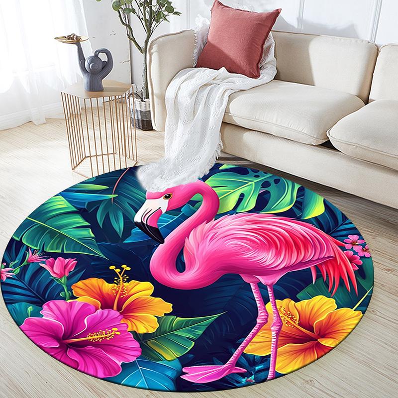 Flamingo Tropical Round Area Rug,Carpet Rug for Living Room Bedroom Sofa Playroom Decor,Non-slip Floor Mat