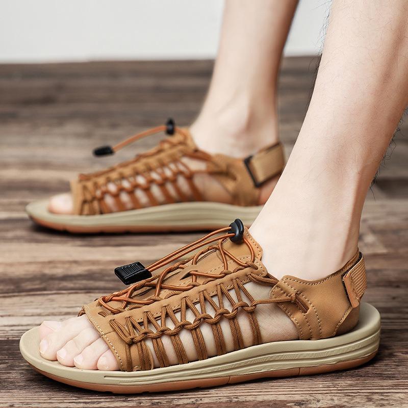 Men's Sandals Fashion Handmade Roman Sandals Summer Hollow Mesh Sandals Outdoor Non Slip Wading Shoes for Men Casual Beach Shoes