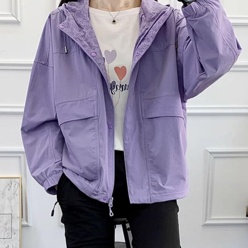 Women's Hooded Windbreaker: Stylish Petite Loose Fit Autumn Jacket for Outdoor Casual Wear