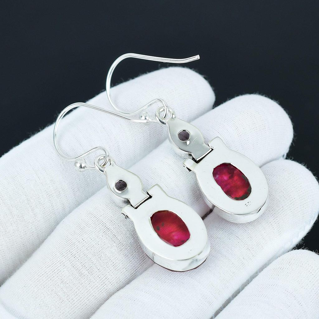 Ammolite & Amethyst Gemstone Earrings, 925 Sterling Silver Earrings Unique Style Earrings, Dangle Drop Earrings For Anniversary Gifts