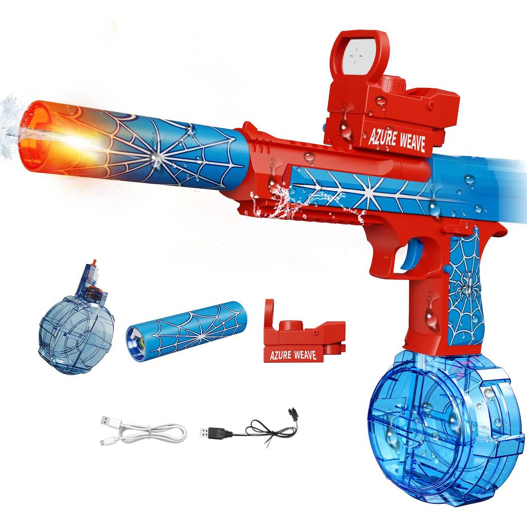 Tecnock Electric Water Gun, Powerful, Rapid-Fire, Water Play Toy for Kids, Luminous, Leak-Proof, Outdoor, Summer Gift (Red)