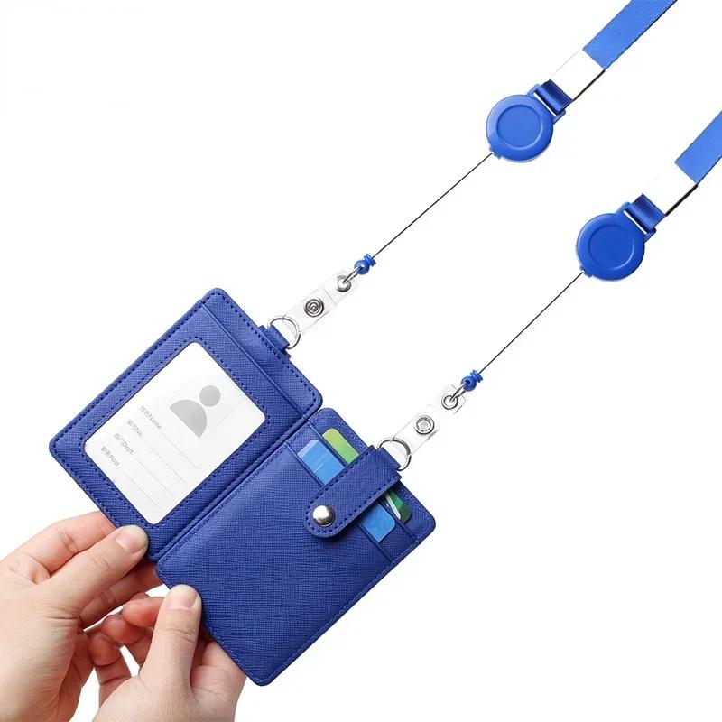Multi-functional Card Holder with Lanyard for Men and Women Credit Cards Bank Cards Student Cards Leather Wallet ID Badge Case