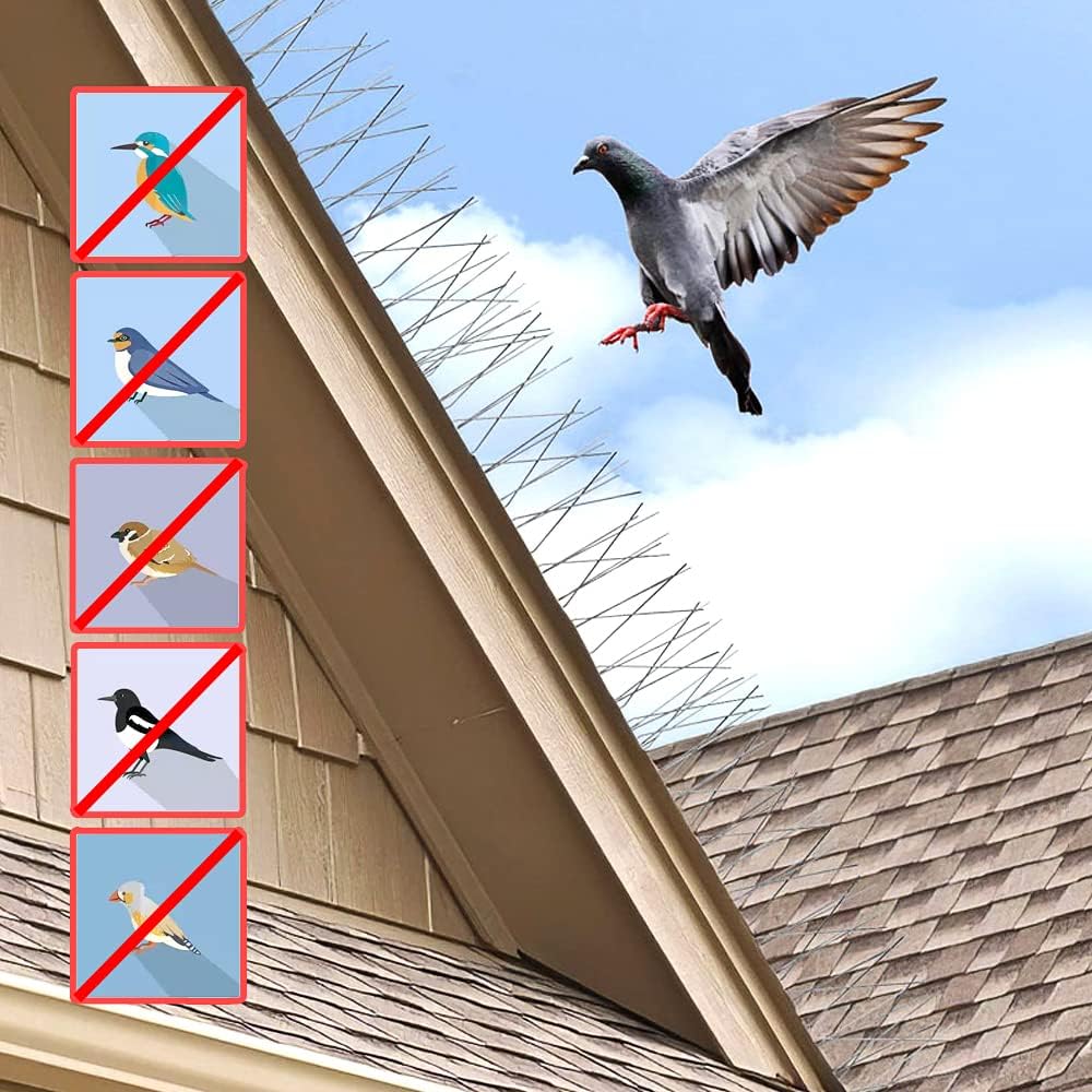 Stainless Steel Bird Repeller Pigeon Spikes Deterrent Wire Spikes Anti Bird Squirrel Cat Repellent for Balcony Roof Garden Fence