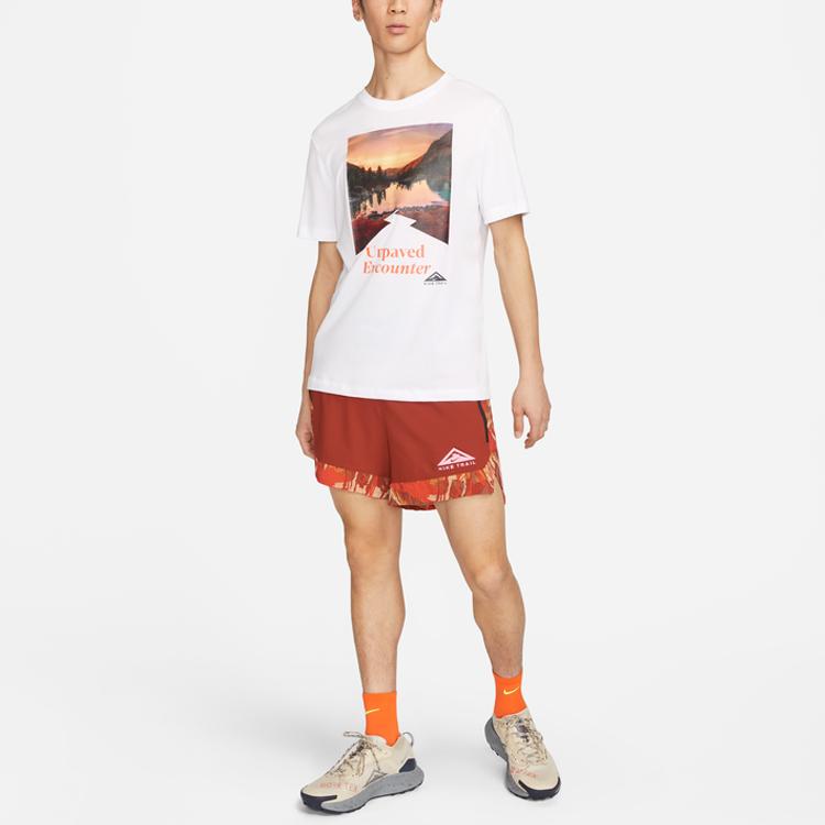 Nike Trail Dri-Fit Scenic Print Crew Neck Short Sleeve T-Shirt Men Tops White FD0121-100