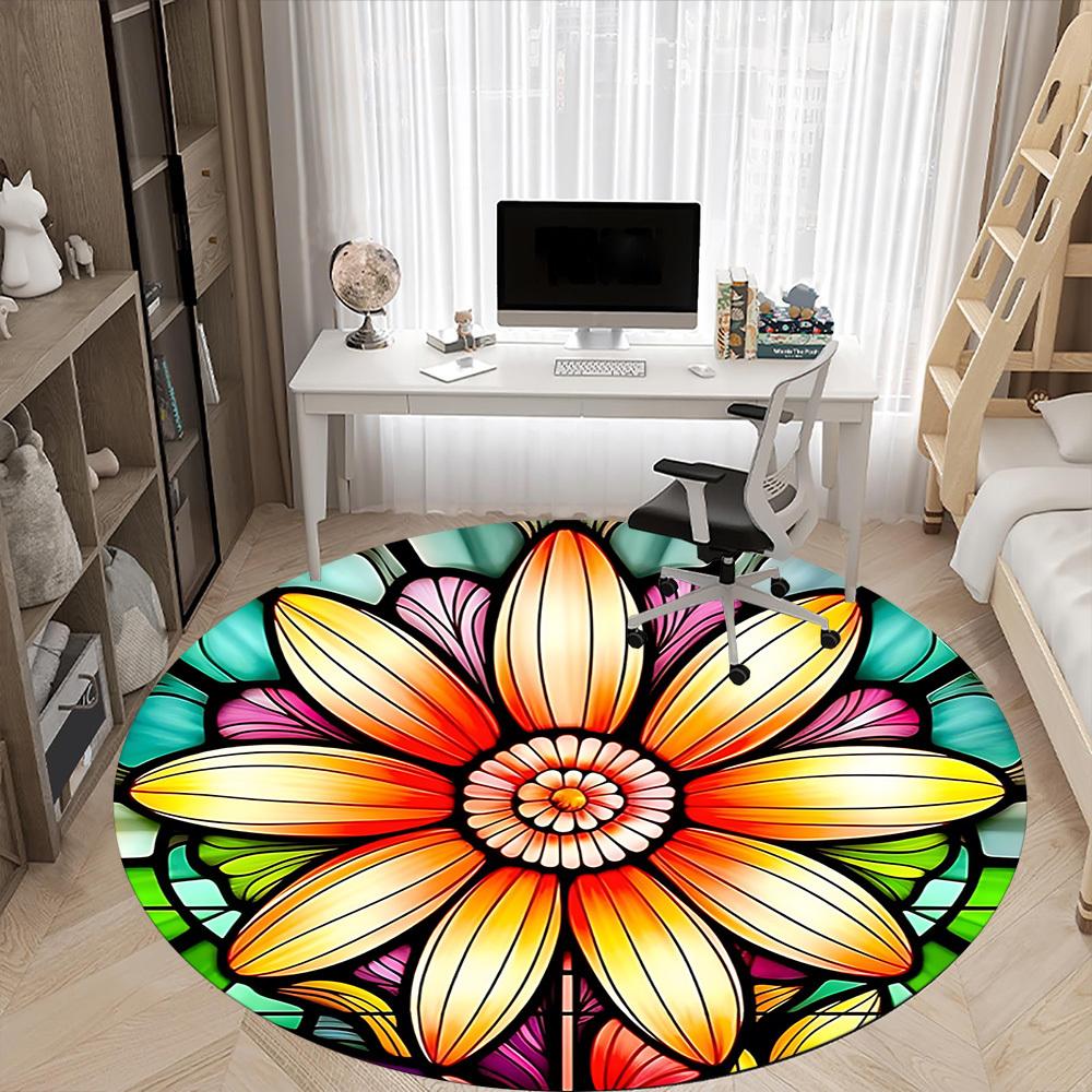 1pc Stained Glass Flower Chair Carpet for Office - Durable, Ideal for Chair Mats, Stylish & Functional Decorative Rug yy260130032