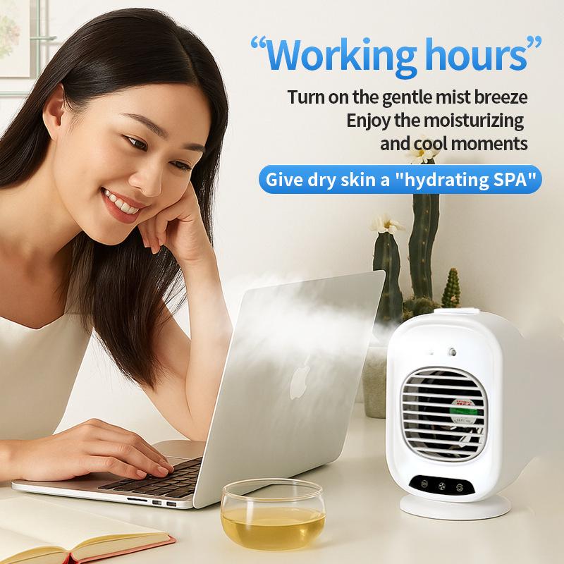 Rechargeable Mini Electric Fan with Spray for Office & Outdoor Use - New Model, Humidifying & Portable for Desk & Students
