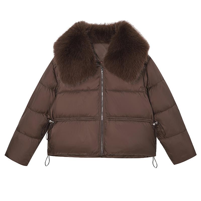 Women’s Short Big Fur Lapel Drawstring Warm Winter Jacket