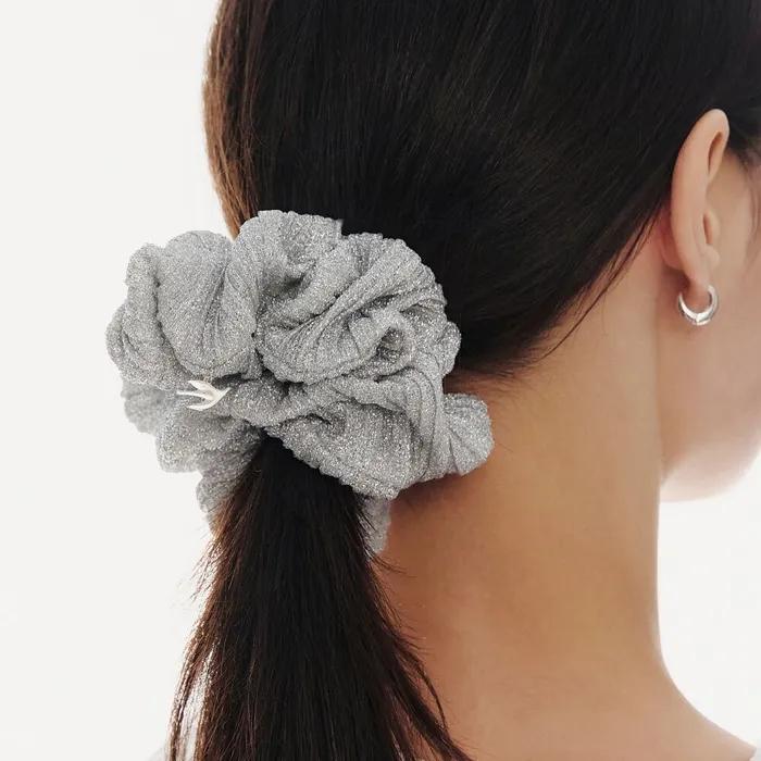 Colombe d'Or (W) Pleated Hair Scrunchie Silver HL1H66104SVXXX