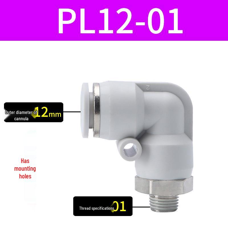 Premium White Male Thread Elbow PL8-02 Pneumatic Connector, 4-M5/6-01/10-03/12-04 Air Tube