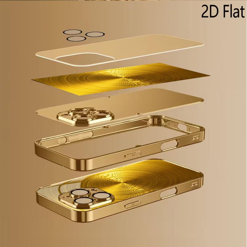Gilding Print Patterned Tempered Glass Design for iPhone16 17 Pro Max 15 14 13 12 11 ProMax Phone Case Camera Cover Shockproof H