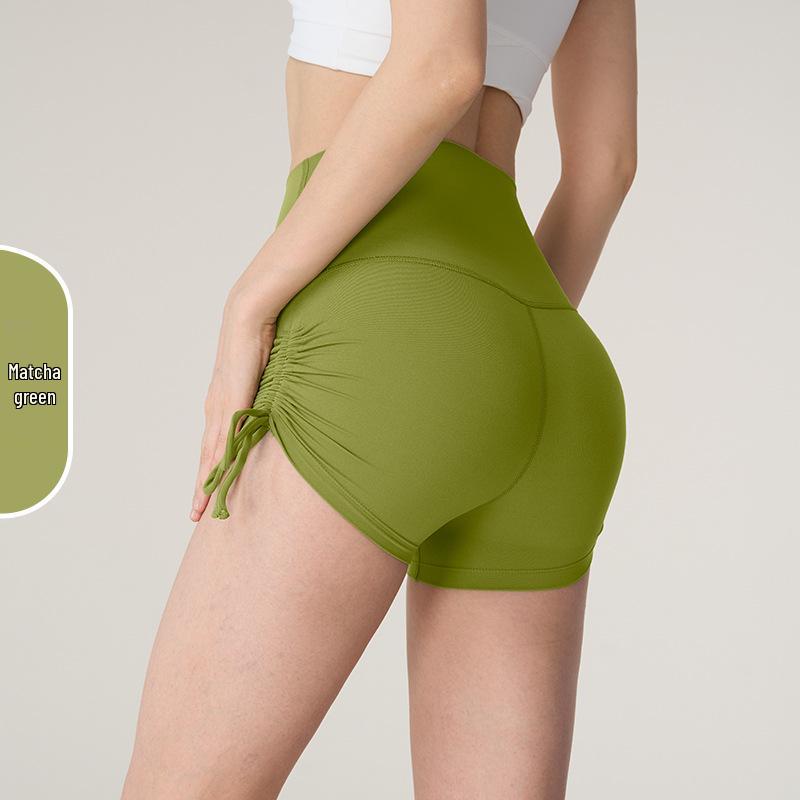 NUF Nude Lycra One-Size Yoga Shorts: Seamless High-Waist Hip-Lifting Drawstring Fitness Pants