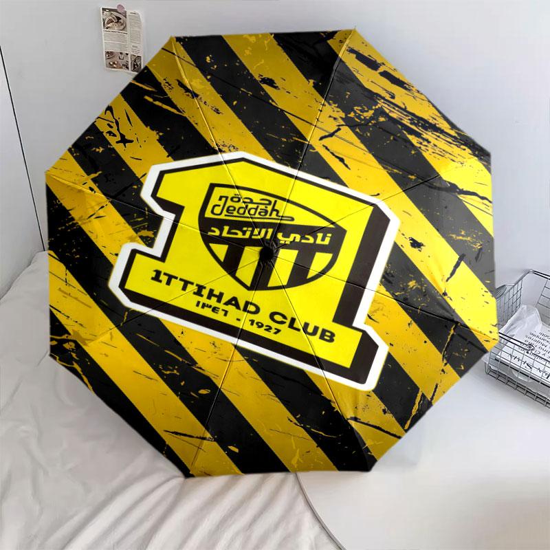 1 PC Automatic Folding Umbrella - Al-Ittihad FC Pattern, Portable & Foldable Design with 8 Ribs, Christmas Birthday Gifts