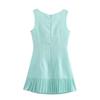 2025 Spring Women's European & American Square Neck Sleeveless Pleated Patchwork Dress