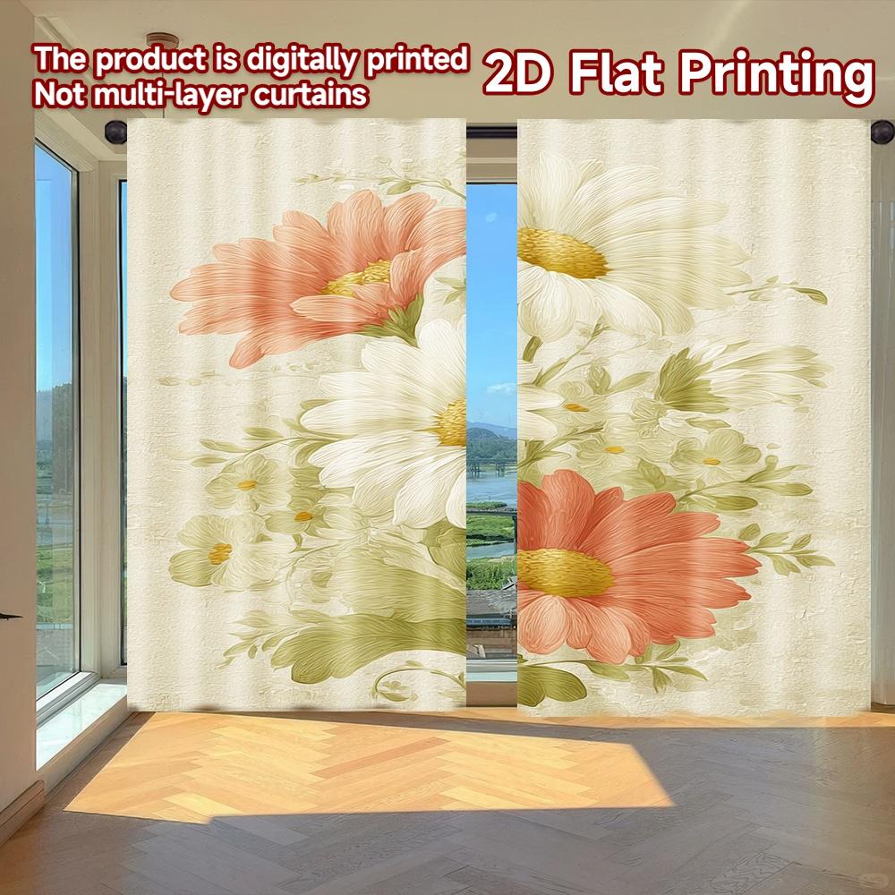 

2D FLAT PRINTING 2pcs Curtains (Without Rod) Floral Garden Blooms April Fools is Day Festival Fashion Curtains Versatile Fabric 100*130 HOOK 1pcs