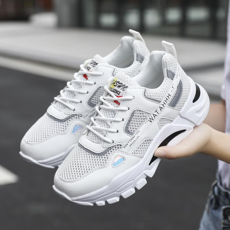 

Couple Mesh Sneakers 2026 Summer Breathable Large Size Men Platform Running Shoes Comfortable Fashion Lace Up Women Casual Shoes 36 белый