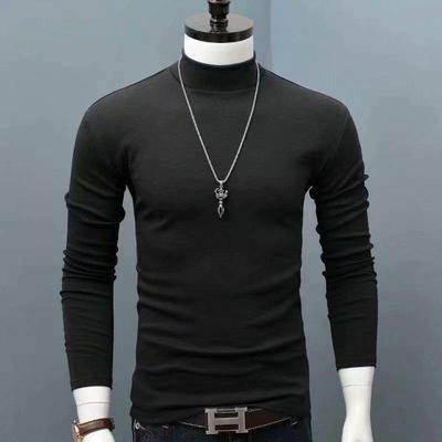 Maglietta da Uomo Slim Stile Coreano Mezzo Dolcevita Tinta Unita Maniche Lunghe Calda Strato Base
