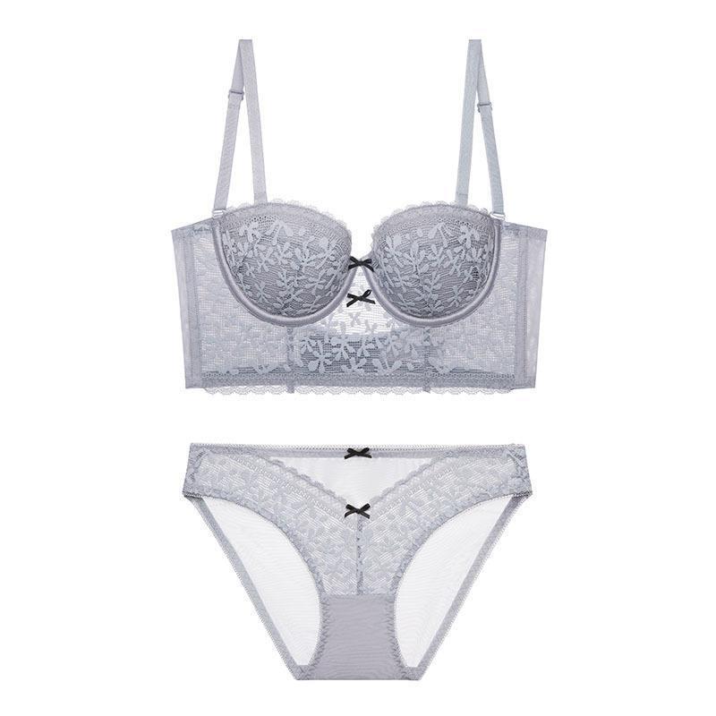 French Backless Lace Underwear Women's U-shaped Gathered Breasts Bra Big Chest Small Upper Support Bra Bra
