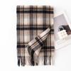 Women's 100% Wool Plaid Scarf - Korean Style, Autumn/Winter 2025, Long Tassel Shawl, Cold-Proof and Warm
