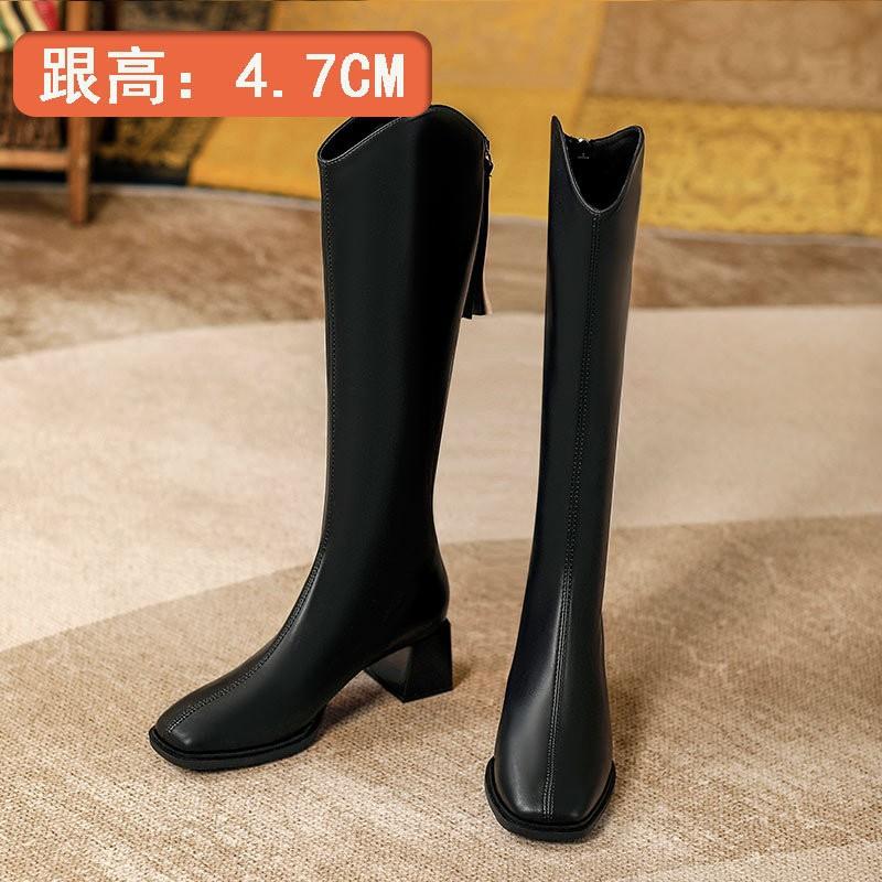 Damenstiefel mit hohen Absätzen neue Herbst- und Winter-Hochstiefel im Jahr 2024, aber Reißverschluss hinten dicker Absatz dünne Reiterstiefel