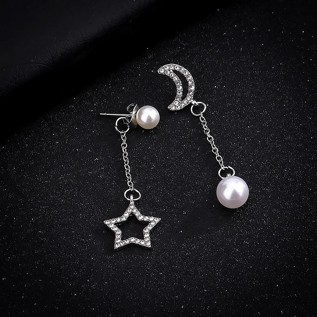 1 Paar künstliche Perlen Ohr Strass asymmetrische Ohrringe Frauen Mädchen Schmuckzubehör