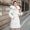 High-end hooded down jacket women's medium and long winter waist slim and thin fox fur collar white duck down jacket
