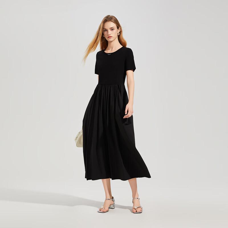 Shetu Women's Knit Patchwork Short Sleeve Midi Dress