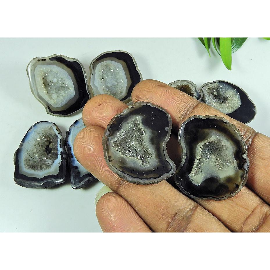 27-34mm Dyed Black Slice Druzy Bowl Matched Pair Loose Gemstone 4 Pair Lot SY-165