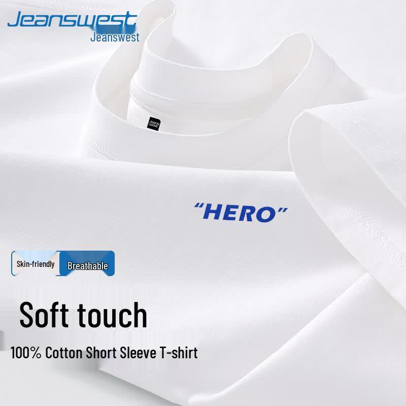 Jeanswest Men s 2026 Casual Round Neck Short Sleeve Tee 4XL белый