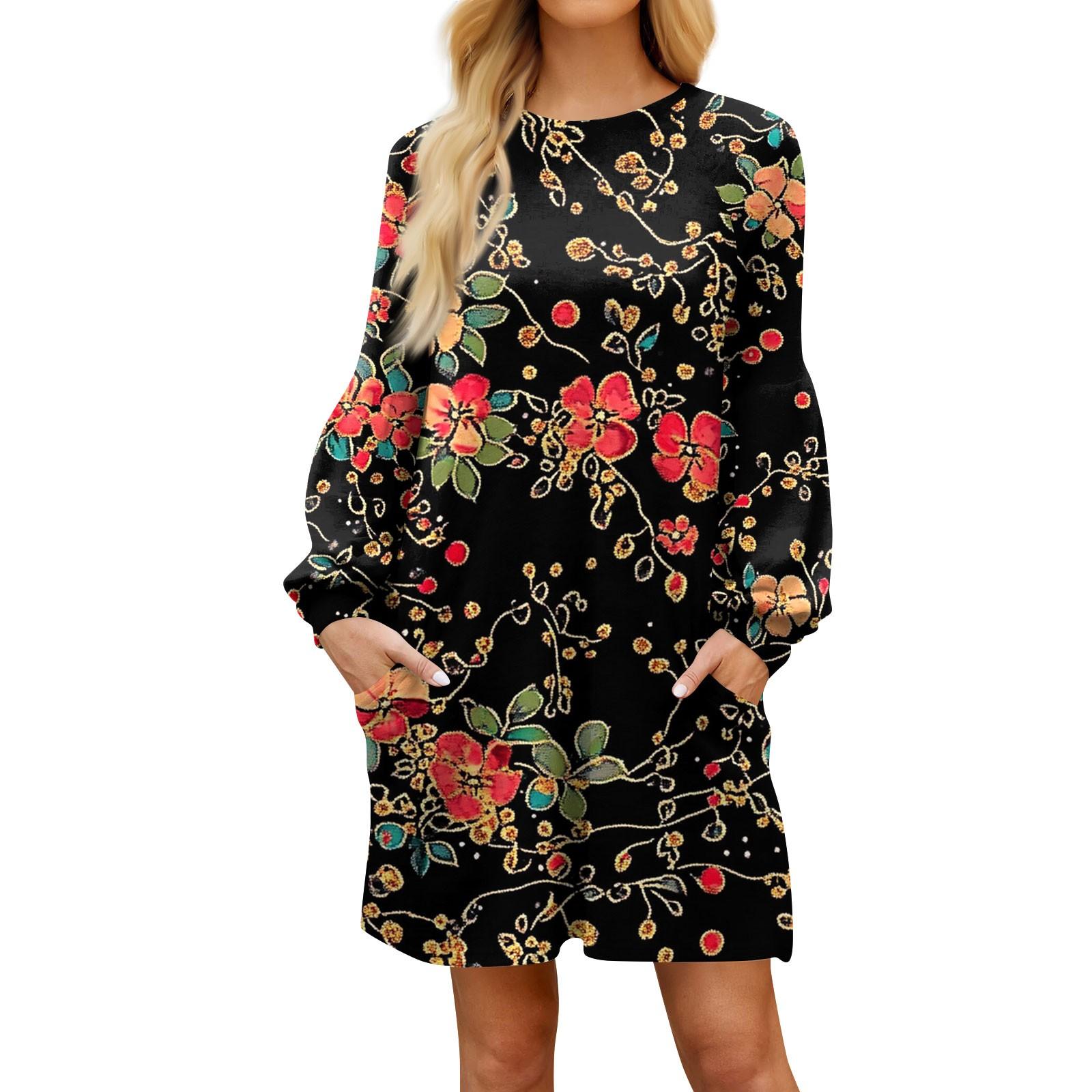 

Модное женское платье трапециевидной формы с длинным рукавом. Осенний повседневный пуловер с круглым вырезом. Свободное платье с карманами. M