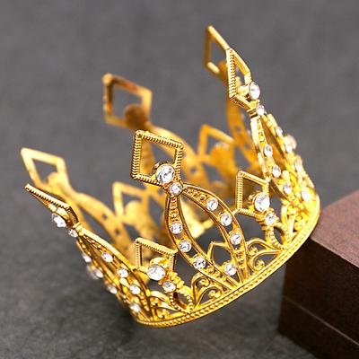 Cake Baking Decoration Crown Alloy Round Tiara Bridal Hair Accessories Children's Ornaments Gold Silver Rhinestone Tiara