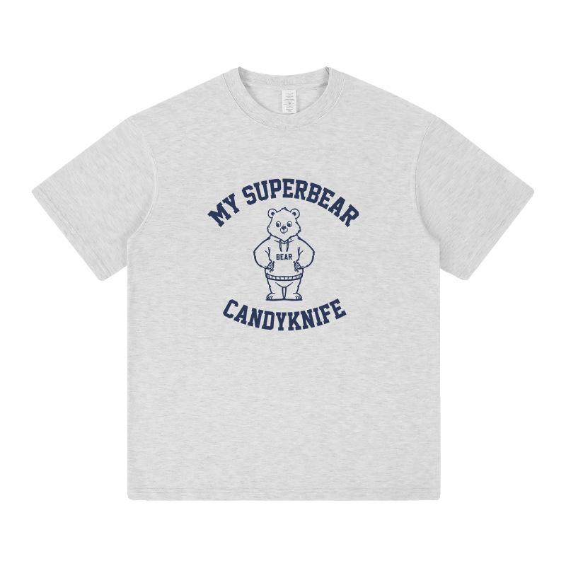 Unisex Oversized Bear Print Retro T-Shirt - Pure Cotton, Short Sleeve