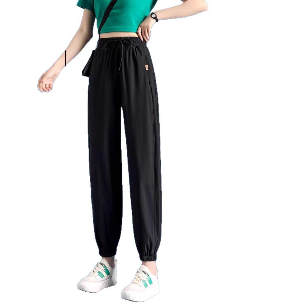 Women's Plus Size Ice Silk High Waist Quick-Dry Sports Pants - Summer Loose Fit, Mosquito-Proof