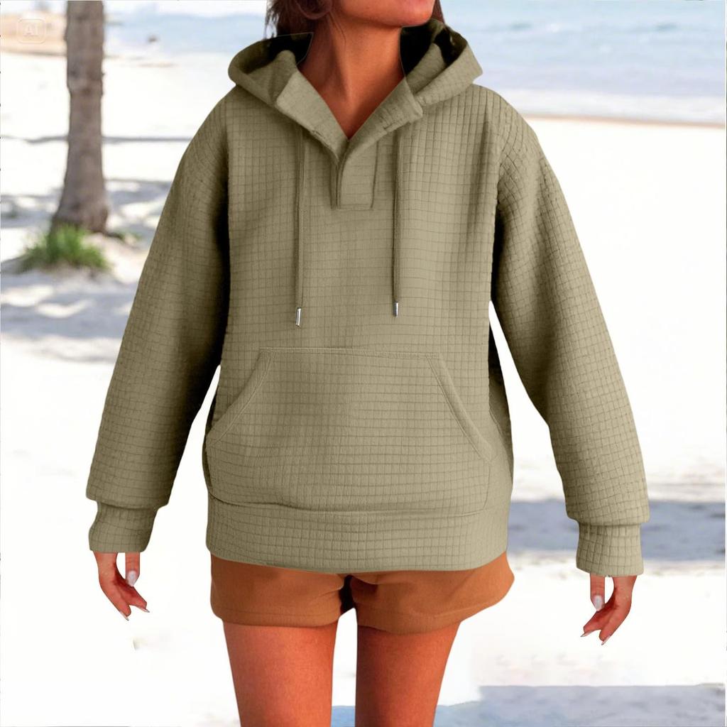 Women's Fashionable Long-sleeved Pullover And Solid-color Hooded Sweatshirt