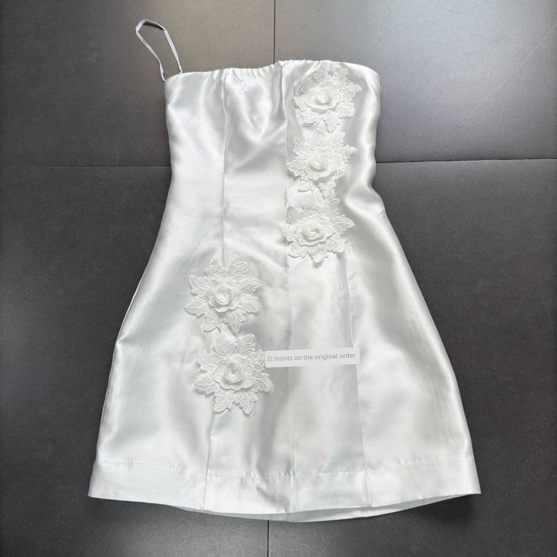 Export Single Lulus White Bra Three-Dimensional Flower Tube Top Dress Waist-Tight Party Cocktail Party Adult Ceremony Bridesmaid Dress