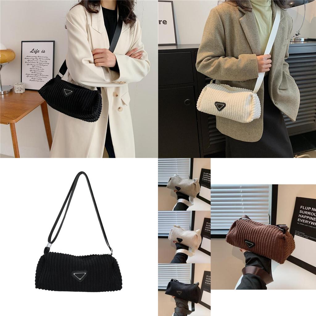Trendy 2024 Women's Corduroy Crossbody Bag In Black White Gray Brown For Casual Style