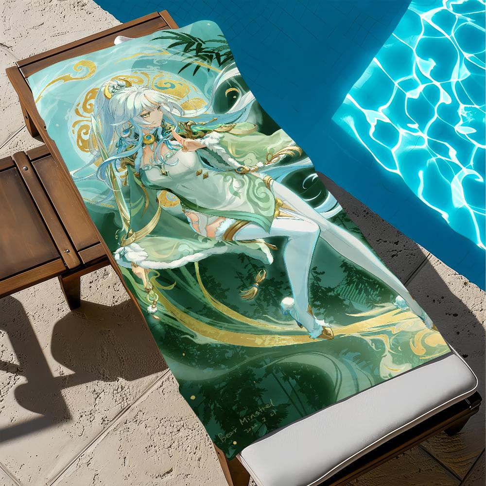 Genshin Impact Zibai Handtuch Strand Schnelltrocknend Weich Poolhandtücher Geschenk für Reise Fitnessstudio Dusche Camping Sport