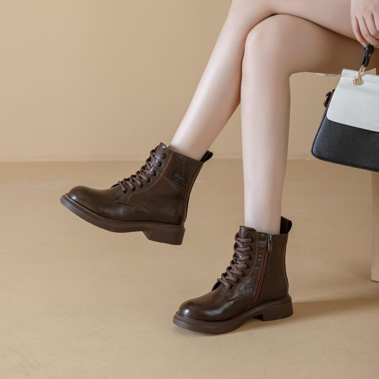 

Fleece Shoes, New Style Boots, Thick-heeled Retro Fashion Boots, Versatile Women s Boots 41 темно-коричневого кольору