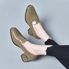 Single Shoes Women's 2025 Spring Simple Temperament Square Heel Work Shoes Cow Patent Leather Shallow Mouth One Pedal Two Kinds of Height Leather