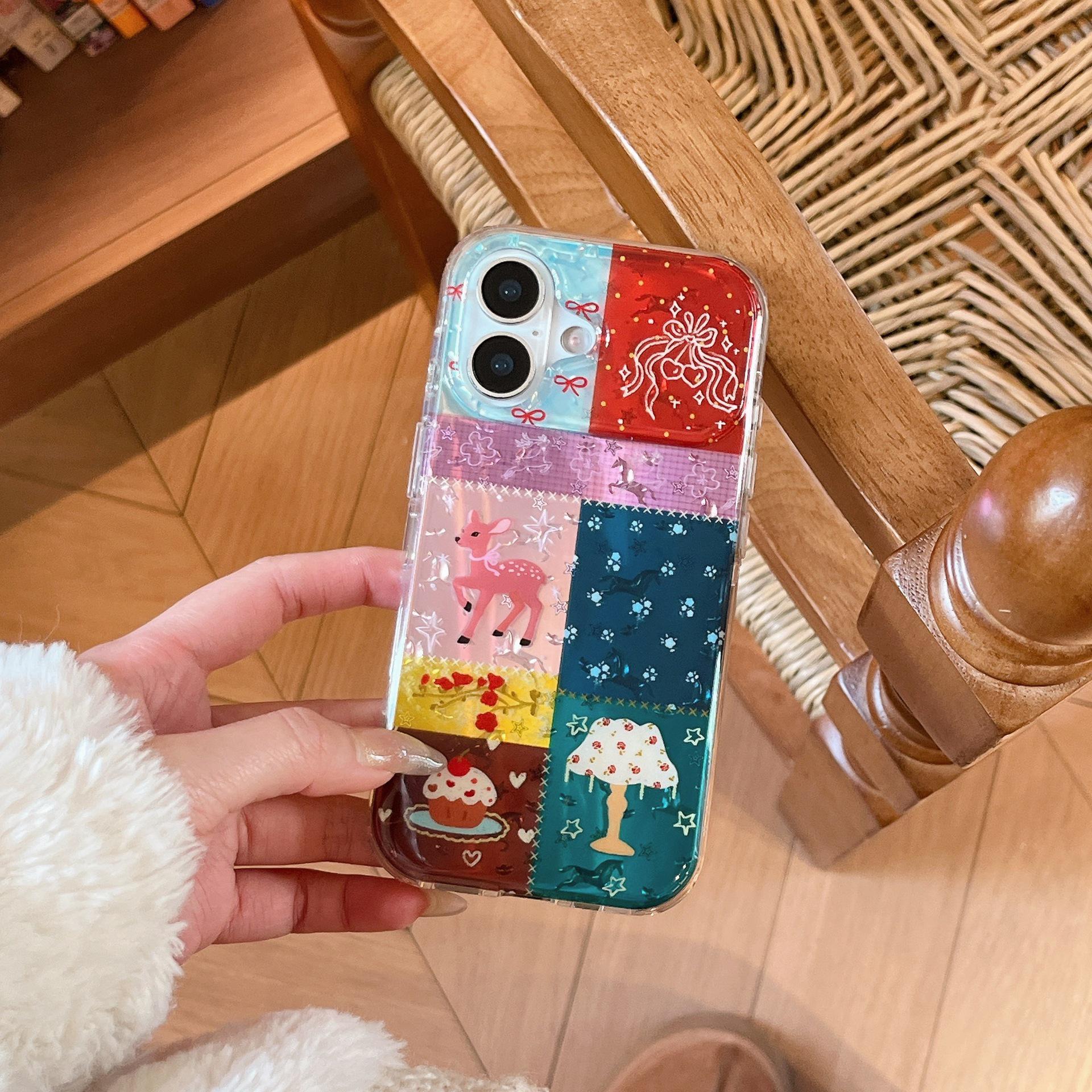 

Creative Plaid Patchwork Desk Lamp with Little Deer Design for iPhone 17/16ProMax/15/14 Phone Case iPhone 15